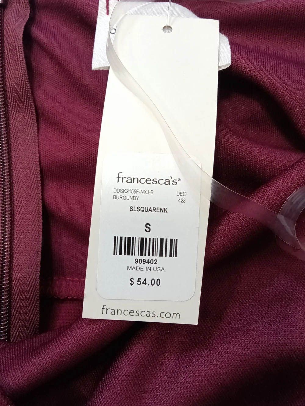 Francesca's Collections Small Sparkling Burgundy Wine Mini Faux Wrap Dress